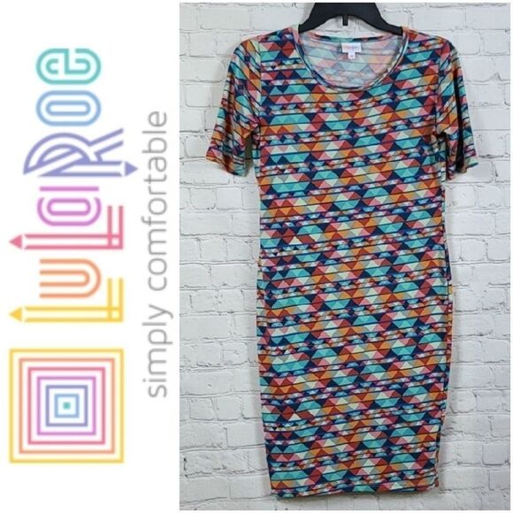 LuLaRoe Julia XS 2/4 Aztec Tribal Print Knee Length Stretch Fitted T-Shirt Dress - Picture 7 of 13
